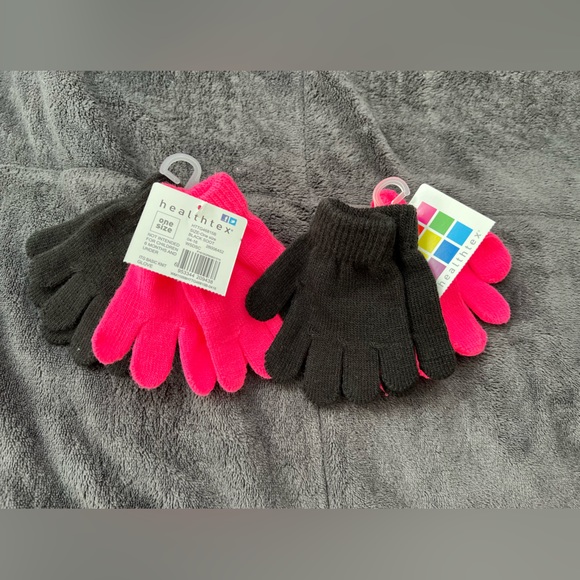 Healthtex Toddler/Little Girl 2Pair Stretch Knit Gloves Black/Supercharge Pink - Picture 2 of 4